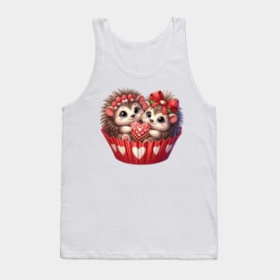 Valentine Hedgehog Couple In A Cupcake Tank Top